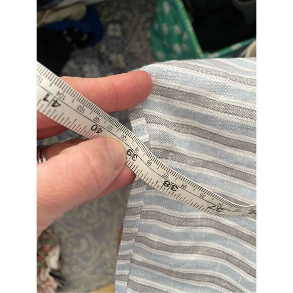 South Street Linen SOST Portland Maine Striped Tunic Popover Blue Gray White - Picture 7 of 10